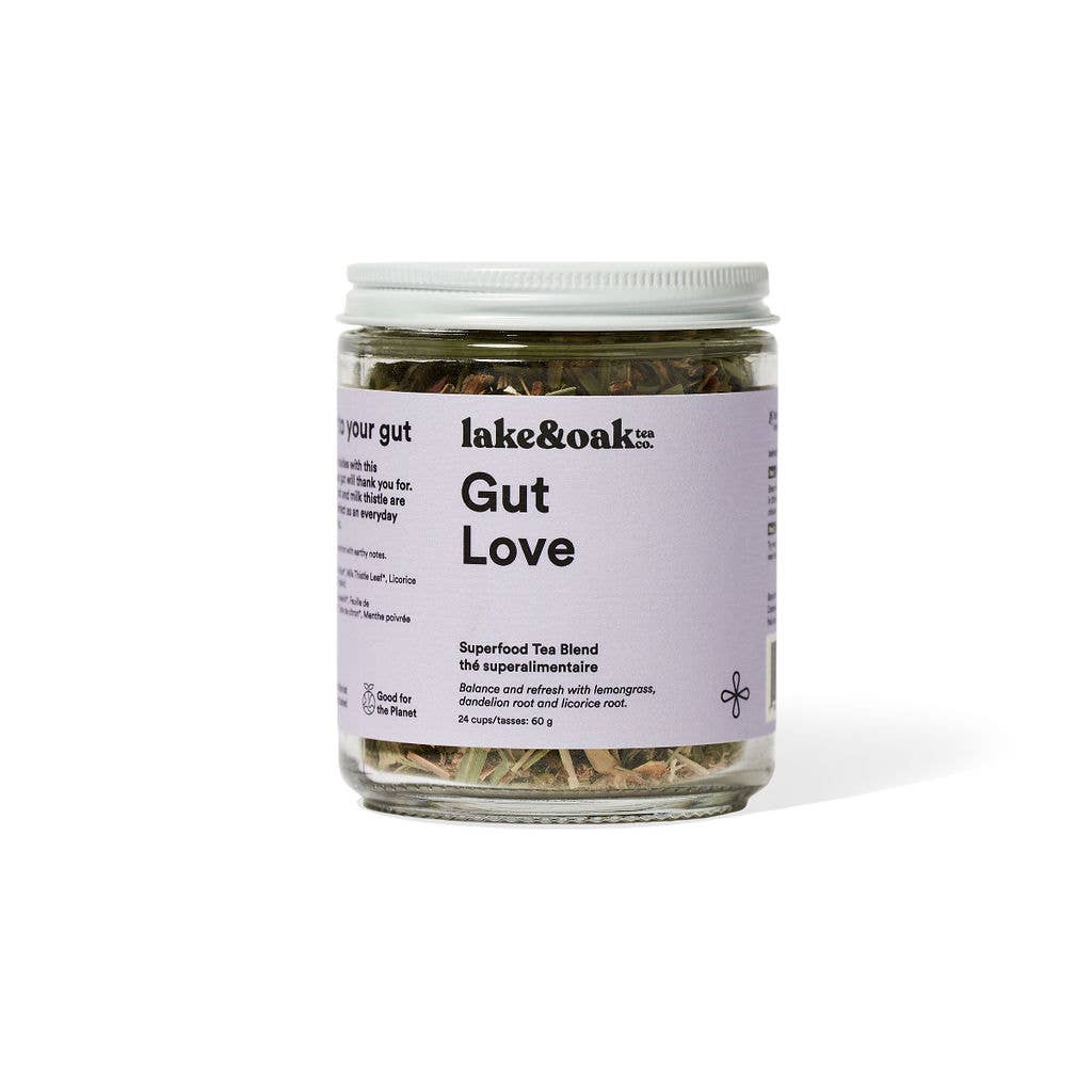 Lake & Oak Tea Co. Gut Love Superfood Tea Blend with Lemongrass, Dandelion Root, Milk Thistle, and Citrus Peppermint, Organic Ingredients - Beverage